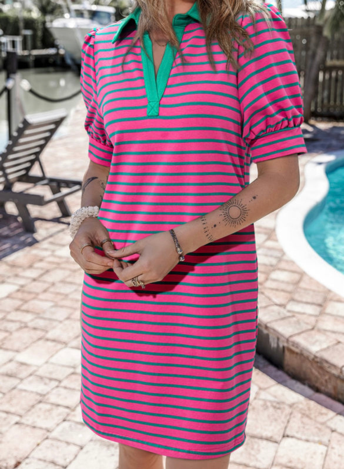 Collared V Neck T Shirt Dress